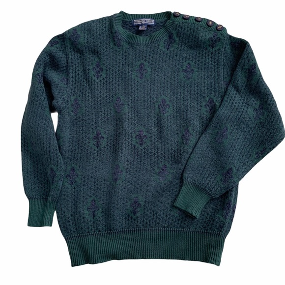 Vintage | Sweaters | Vtg 99s Herman Geist Green Fleur De Lis Sweater ...